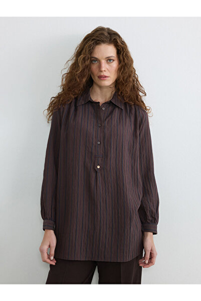 LC Waikiki Rmz Gi̇yi̇m Farkiyla Striped Loose Fit Dobby Women's Shirt Tunic