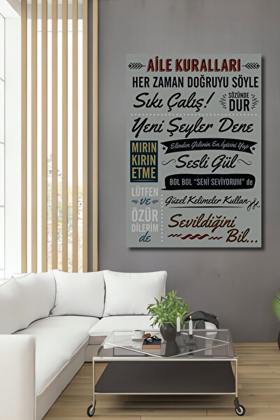 Teona Ahşap Aile Kuralları Yağlı Boya Görünümlü Ahşap Dekoratif Tablo Ev,Ofis...