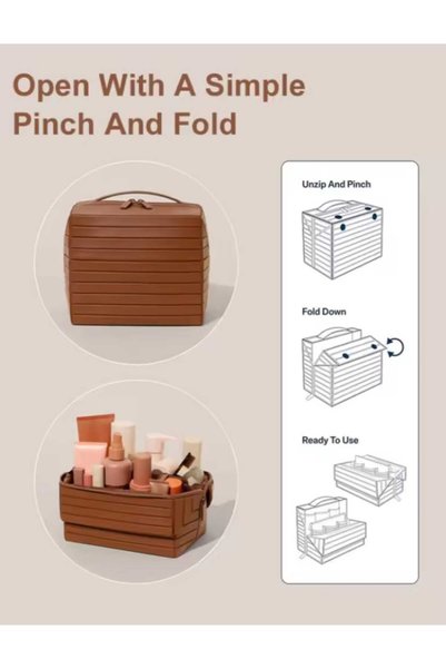 NO BRAND Foldable Travel Makeup Organizer Bag. Large capacity, waterproof cosmetic bag with dividers