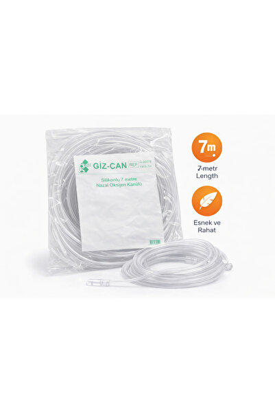 Giz-Can Silikonlu 7 Metre Nazal Oksijen Kanülü Esnek ve Yumuşak Yapı