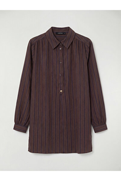 LC Waikiki Navy Blue Striped Oversize Dobby Women's Shirt Tunic