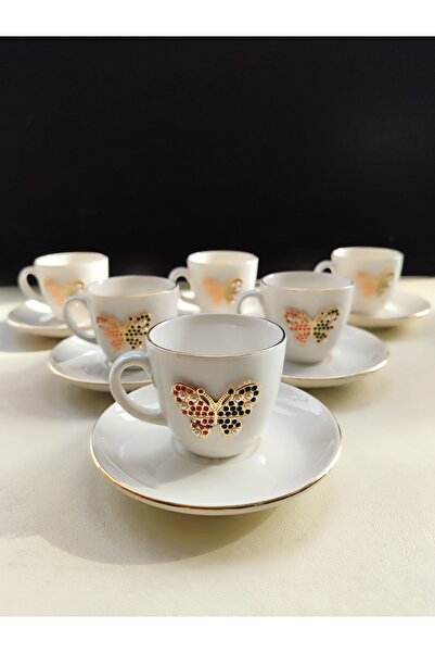 FTH DİZAYN Cup Set with Golded Butterflies for 6 People