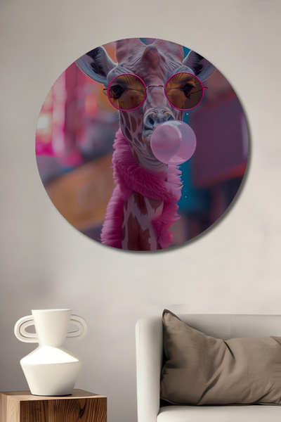 Teona Ahşap Sakızlı Zürafa Modern Sanat Ahşap Dekoratif Tablo Yuvarlak Duvar ...