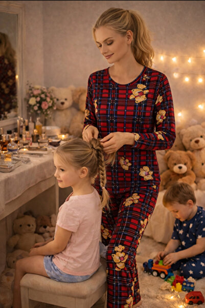 Luna Ayıcık desenli milan kumaş kadın pijama takımı