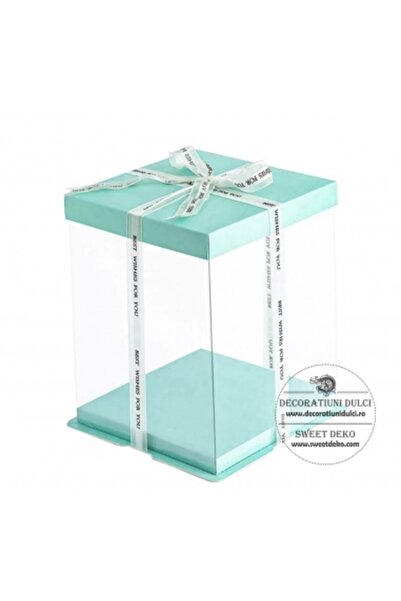Decoratiuni Dulci Cutie transparenta patrata pentru tort (capac/suport turcoa...