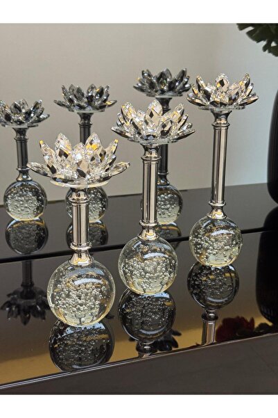 Şahane 3 Lü Kristal Şamdan-Gümüş TKEBT Gümüş