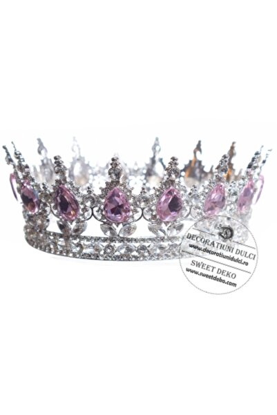 Decoratiuni Dulci Coroana argintie cu pietre roz | Accesoriu pentru tort si p...