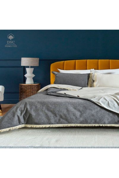 DNC home tekstil Premium Linen Grey-Cream Double-Sided Single Duvet Cover Set (with Spare Pillow)