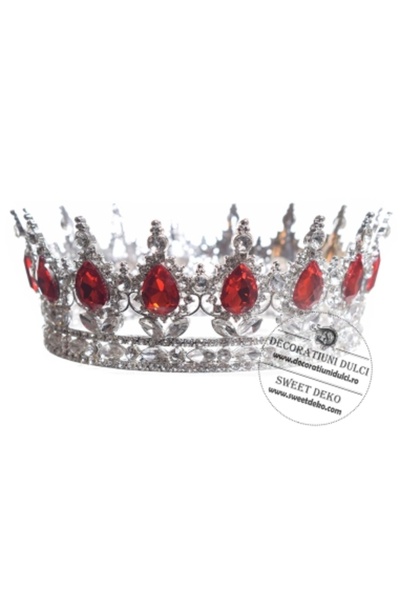 Decoratiuni Dulci Diadema argintie cu pietre rosii, pentru decor αδικοπραξία