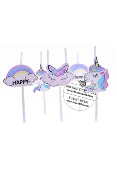 Decoratiuni Dulci Unicorn si norisori, комплект 5 lumanari mici