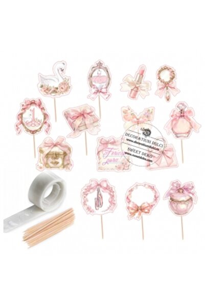 Decoratiuni Dulci Mini toppers din χαρτοκιβώτιο "Vis roz"