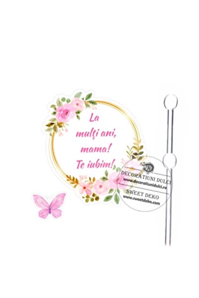 Decoratiuni Dulci Cake topper din carton La Multi Ani, Mama! eticheta cu tran...