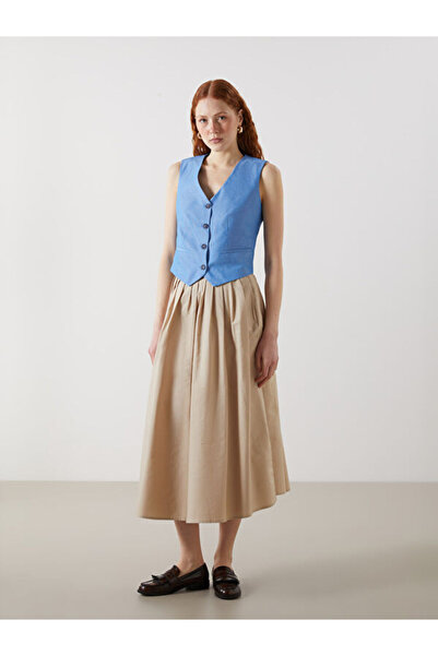 LC Waikiki Rmz Gi̇yi̇m Farkiyla Women's Satin Pleated Skirt with Waist Cord