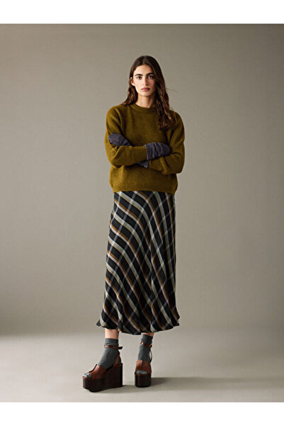 LC Waikiki Beli Zippered Ruffled Plaid Skirt