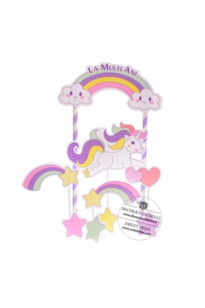 Decoratiuni Dulci Set topper unicorn si curcubeu (9 piese)
