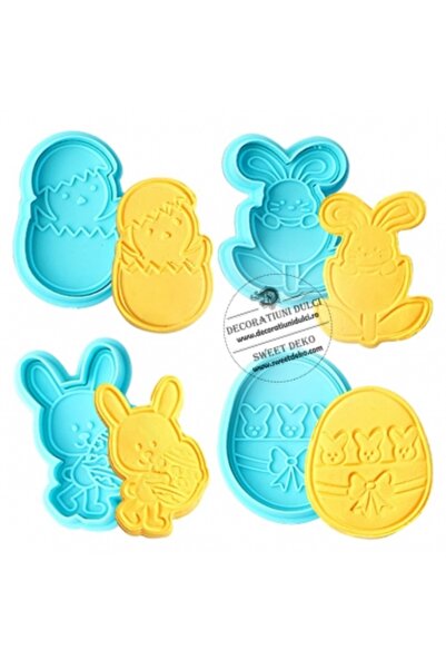 Decoratiuni Dulci 4 decupatoare Paste (doi iepurasi, pui si ou)