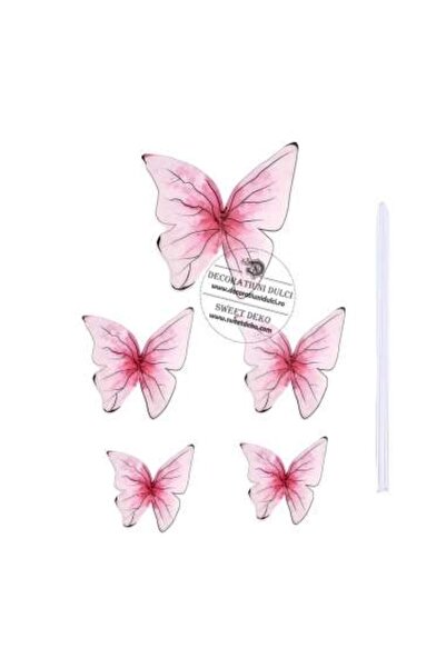 Decoratiuni Dulci Комплект 5 fluturasi roz cu detalii фини, toppers decor tort