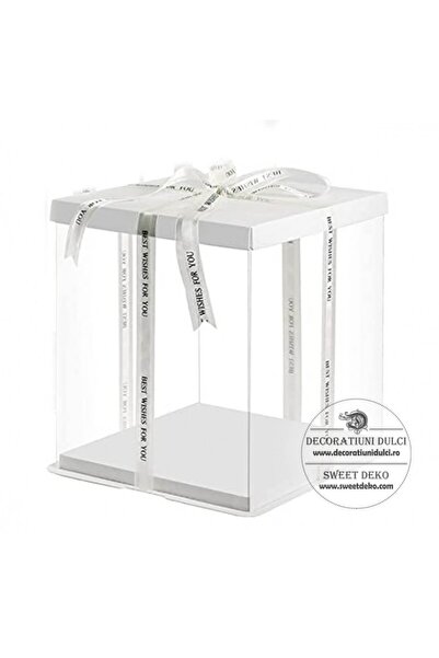 Decoratiuni Dulci Cutie transparenta patrata pentru tort (capac/suport alb) -...