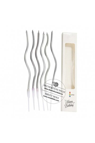 Decoratiuni Dulci Lumanari spiralate argintii (12buc/set)