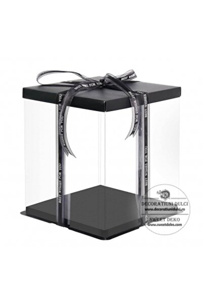Decoratiuni Dulci Cutie transparenta patrata pentru tort (capac/suport negru)...