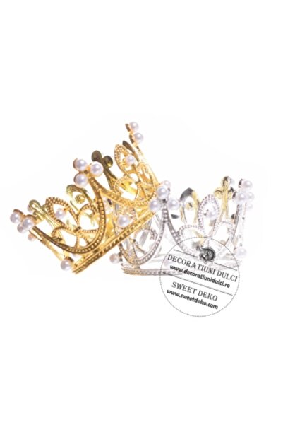 Decoratiuni Dulci Mini coronita metalica aurie cu perlute