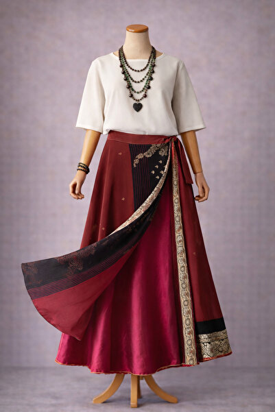 Bohoyasam Nepal Kadın Çift Taraflı İpek Etek – Bohem Desenli, Bağlamalı Model...