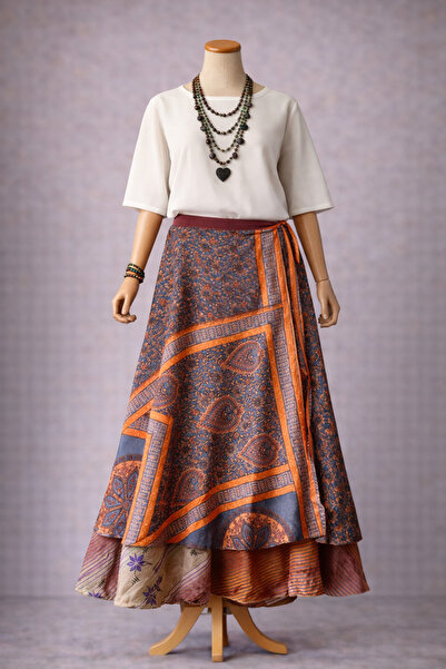 Bohoyasam Nepal Kadın Çift Taraflı İpek Etek – Bohem Desenli, Bağlamalı Model...