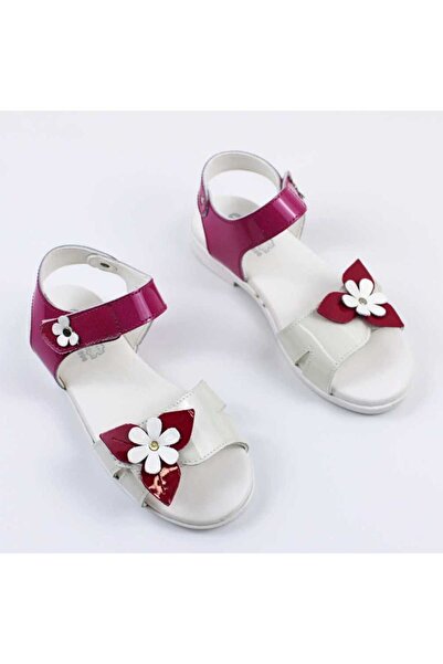 tino Sandale din piele naturala , pentru fetite , decorate cu flori 3263C-ALB...