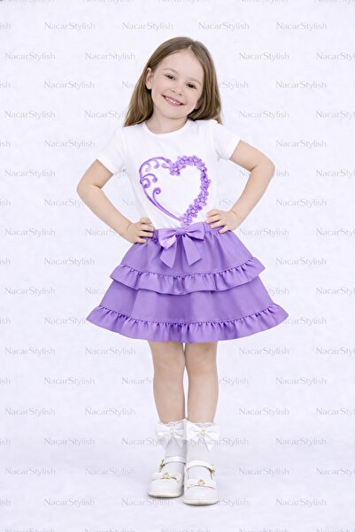 Nacar Kız Çocuk 23 Nisan 29 Ekim Kalpli Tshirt&Çift Fırfırlı Double Etek 2'li...
