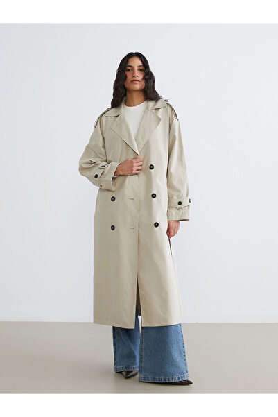 LC Waikiki Beige Double Breasted Collar Women's Trench Coat