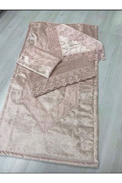 CALSR MAN Fransız Dantelli Kadife Seccade Takımı 5 Parça Çeyizlik Seccade Set...