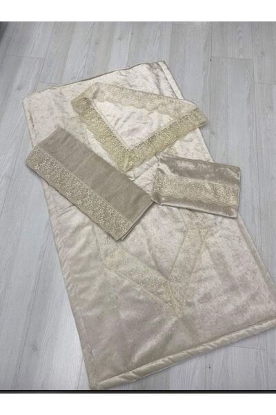 CALSR MAN Fransız Dantelli Kadife Seccade Takımı 5 Parça Çeyizlik Seccade Set...