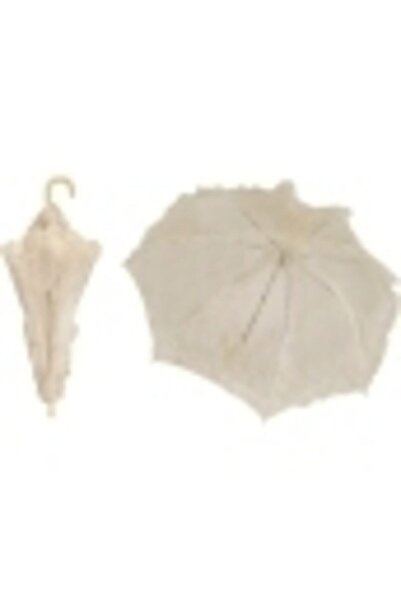 Saatistan Krem Renk Dekoratif Dantelli Düğün ve Gelin Şemsiyesi 75cm