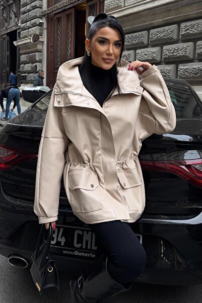 Lijuri Jachetă din piele cu guler larg și detaliu elastic la talie 6194