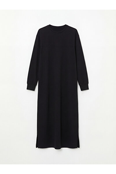 LC Waikiki Giyçık Store Den Black Crew Neck Slit Sweat Dress