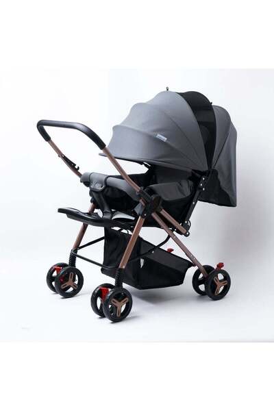 Genaric سلة كبيرة وحامل أكواب - عربة أطفال رمادية داكنة ذات مظلة كاملة