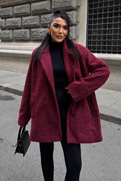 Lijuri Geniş Yakalı Buklet Kumaş Midi Kaban 6190