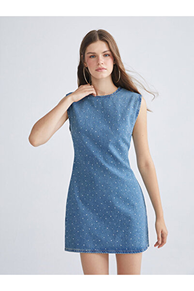 LC Waikiki Zero Roba Collar Shiny Stone Mini Jean Dress for Style Seekers fro...