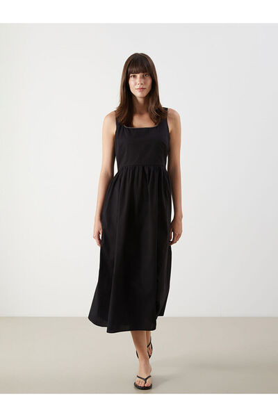 LC Waikiki Rochie neagră din poplin cu guler pătrat