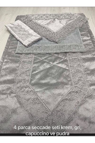 CALSR MAN Fransız Dantelli Kadife Seccade Takımı 5 Parça Çeyizlik Seccade Set...