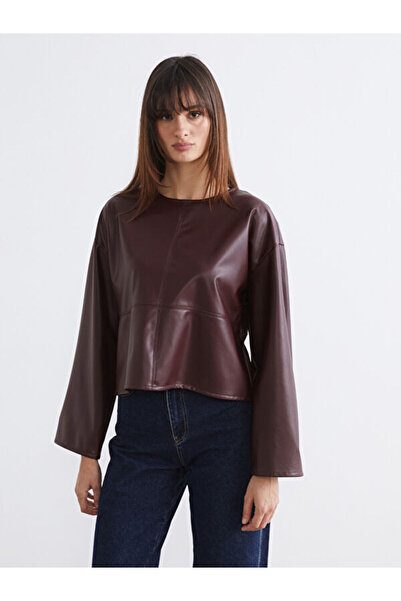 LC Waikiki Crew Neck Leather-Look Blouse
