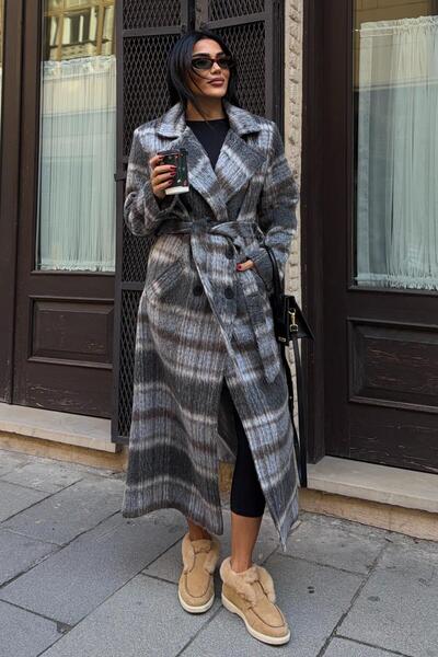 Lijuri Plaid Patterned Belted Cashmere Coat 7134