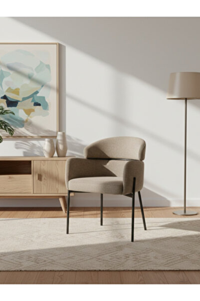 BEC13 Modern velvet chair with a curved design and black metal legs