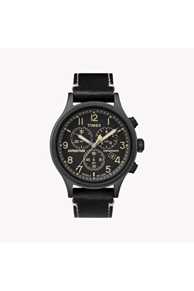 Timex Men's Black Leather Watch, Brass Case | Tw4b09100