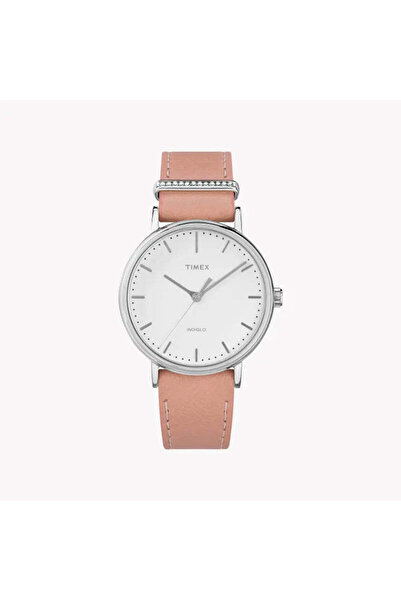Timex Women's Pink Leather Watch, White Dial | Tw2r70400