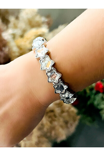 ACAR TAKI سوار نجمة مطاطي مرصع بالكريستال باللون الفضي ACR8632