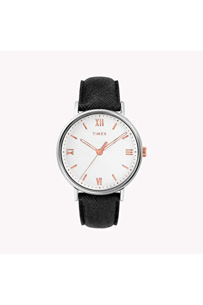 Timex Men's Brass Watch, White Dial, Black Leather Strap | Tw2t34700