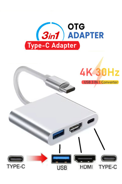 Vwin 3 in 1 Type-C to HDMI / USB3.0 / TYPE-C (PD Şarj) Çevirici Dönüştürücü 4...