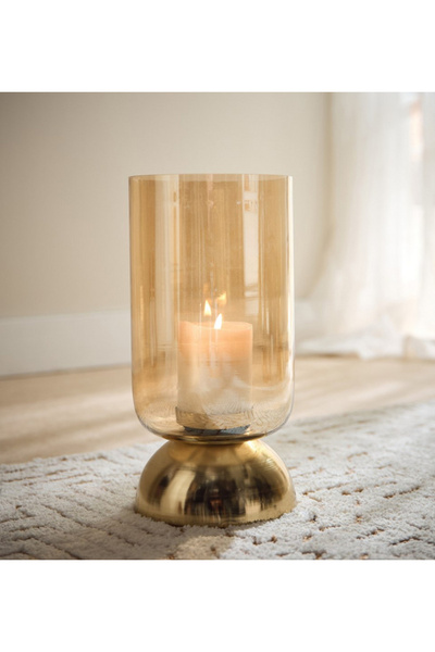 Generic Accord Pillar Lustre Glass Candleholder with Metal Base - 15 x 15 x 2...