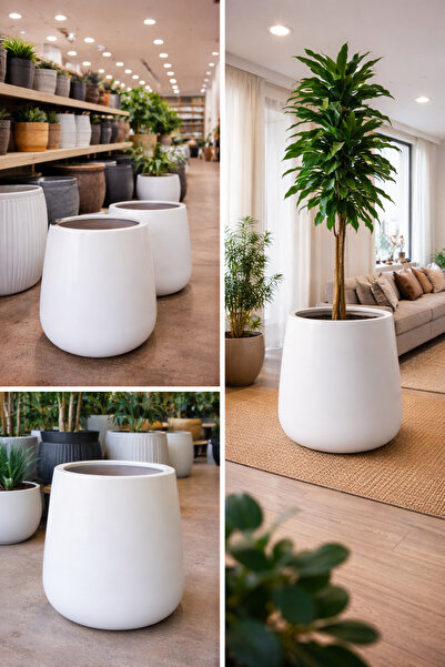 Yades Fiberglas saksı hafif beton yükseklik 50 genişlik 35 santim